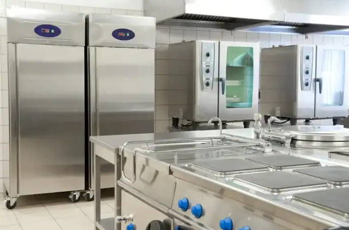 Stainless steel commercial kitchen appliances in Florida Kitchen Pros.